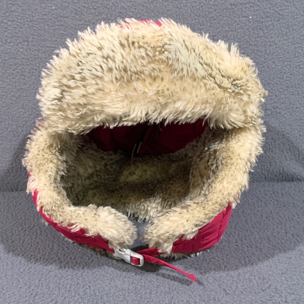 LL Bean Trapper Hat Women L/XL Red Quilted PrimaLoft Faux Fur Ear Flap Ushanka